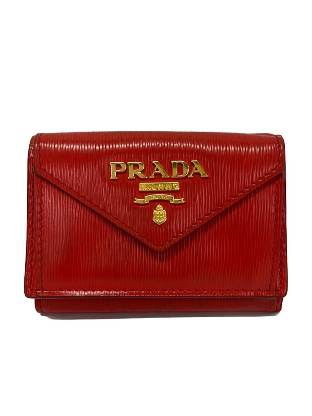 Prada Trifold Wallet Red Leather